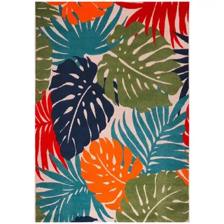 Novel Outdoorteppich Floral, Blau, Grün, Textil, Blätter, rechteckig, 140x200 cm, Oeko-Tex® Standard 100, pflegeleicht, Teppiche & Böden, Teppiche, Outdoorteppiche