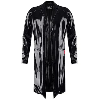 Regnes Fetish Planet Lederimitatmantel Halblanger schwarzer Herren Lack-Mantel mit Taschen Trenchcoat mit Kra schwarz L