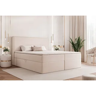 Goldstoff Boxspringbett Modernes Komfortbett "NORDIC DREAM" mit Stauraum & stilvollem Kopfteil (120–200x200 cm, Seitenhöhe: 54 cm), Komfortables Stauraumbett mit Bonellfederkern & Komforthöhe