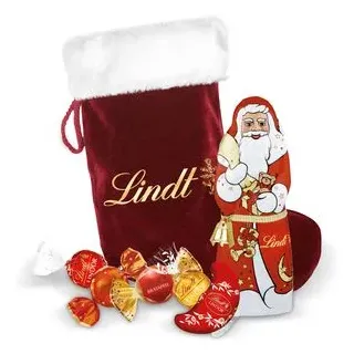 Lindt Geschenkset Weihnachtsmann Socke, Weihnachtsstrumpf mit Weihnachtsmann und Lindor-Kugeln, 250g