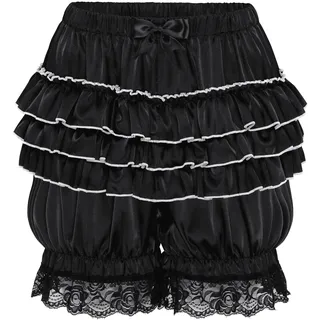 Satini Sissy Gerafft Viktorianisch Lolita Bloomers Shorts Seidig Satin Kürbis-Pantaloons (Schwarz, XL) - XL