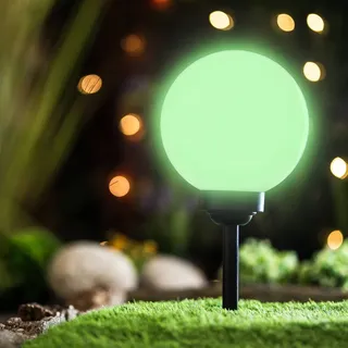 LUMILED Solar LED Kugelleuchte für außen Garten mit Erdspieß RGB Mehrfarbig ∅15 IP44 Kugel Gartenleuchte Außenleuchte Stehleuchte Wegeleuchte - Weiß