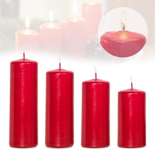 Candelo 4er Set Stumpenkerzen Weihnachten Ambiente Kerzen - Bordeaux 12/14/16/18cm - Advent Kerze Weihnachtsdekoration - Weihnachtskerzen für Adventskranz