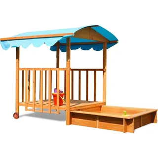 Sandkasten mit überdachter Spielveranda, Sandkiste, Spielhaus, Sandbox Holz Dach