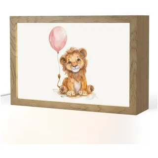 OnlyWow Nachttischlampe Lightbox Löwe - Babytier - Rosa Luftballon - Mädchen, Dimmbar, Farbwechsel, LED, Warmweiß, Kaltweiß, Neutralweiß Einstellbar, Nachtlicht Kinder, Babyzimmer, Dimmbar, mit Kabel, LED, Tischleuchte rosa 30 cm x 8 cm x 20 cm