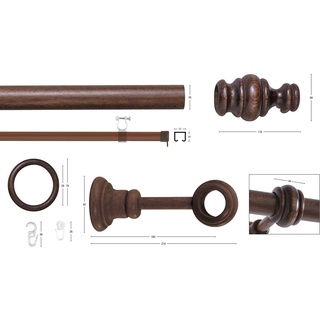 Gardinenstange GARESA "BAROCK" Gardinenstangen Gr. L: 140 cm Ø 35 mm, 2 läufig, braun (nussbaum) Gardinenstangen nach Maß rustikale Vorhanggarnitur Holz, verlängerbar, mit Ringe2 Lauf Gleiter