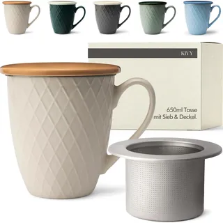 KIVY® Teetasse mit Deckel und Sieb [XXL - 650ml] - Teebecher mit Sieb - Große Teetasse mit Siebeinsatz - Tee Geschenke für Frauen - XXL Tasse - Tasse Groß mit Deckel - Jumbotasse - Spülmaschinenfest