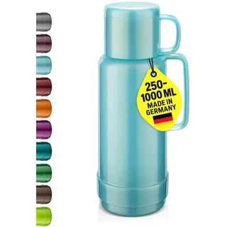 ROTPUNKT Isolierflasche 1 Liter mit integriertem Becher - Hochwertige Isolierkanne Made in Germany I Bis zu 24 h heiß & 36 h kalt (Andreas 80, Shiny Aquamarin)