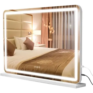 LIANWANG Schminkspiegel mit Beleuchtung 80 X 55cm, Hollywood Kosmetikspiegel mit 3 Farbtemperaturen, Groß Schminkspiegel mit Touchscreen-Steuerung für Geburtstage