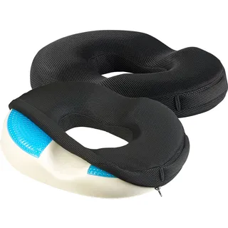 2er-Set Ergonomische Ring-Sitzkissen, Memory-Foam, Gel-Beschichtung