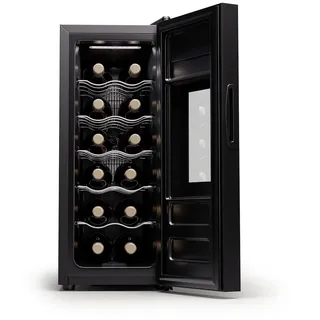 Klarstein Freistehender Weinkühlschrank 1 Zone, Getränkekühlschrank Klein, Kleiner Weinschrank, Wein-Kühlschrank Klein mit Glastür, Indoor/Out... / 12 Fl 5-18 °C Touch Schwarz