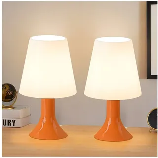 Nettlife Nachttischlampe 2er Set Tischlampe schlafzimmer mit Kabel Kleine E14 Moderne, LED wechselbar, Landhausstil Tischlampen für Esstisch Schlafzimmer Wohnzimmer orange 24.5 cm