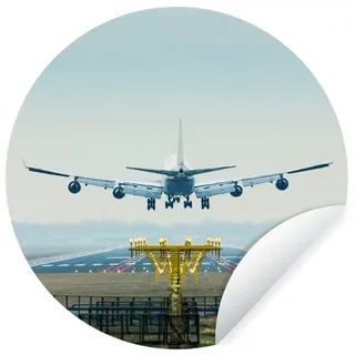 MuchoWow Wandsticker Flugzeug landet in Schiphol (1 St), Tapetensticker, Wandbild rund, Kinderzimmer, Wohnzimmer, Einteilig bunt 50 cm x 50 cm x 0.1 cm