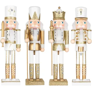 KI Store 38 cm Weihnachten Nussknacker Figuren Weihnachten deko Groß Holz Nussknacker Figur Weihnachtsdekoration (Gold Weiss)