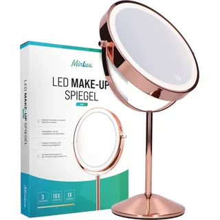 Mirlux Make-up-Spiegel mit LED-Beleuchtung - 10-fache Vergrößerung - Rasierspiegel - 3 Lichtstufen - wiederaufladbar - Rose Gold - Türkis