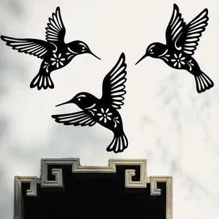 Schwarze Metall-kolibri-wanddeko, 3-teilig, 26 Cm Große Kolibri-wanddekoration Aus Schmiedeeisen, Metall-vogel-wandkunst Für Vogelliebhaber Im Wohnzimmer - Crezuo