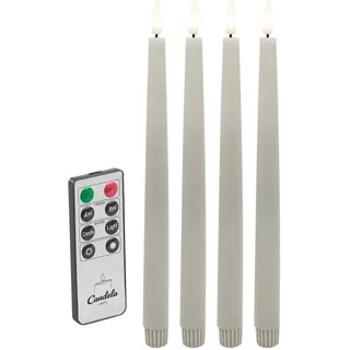 Candela Lights LED Echtwachs Stabkerze 4er Set rustic sand H:26,5xØ2,2cm mit Timerfunktion & Fernbedienung Dinnerkerzen dimmbar Tafelkerzen Spiralkerzen