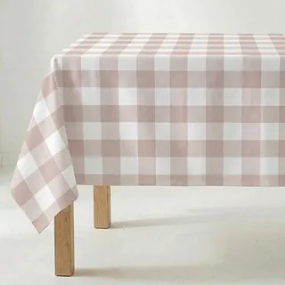 Belum 0120-102, kariert, kariert, Vichy-Größe, 250 x 140 cm, fleckenabweisende Tischdecke, Vichy-Rosa, Tischdecke aus 100% Bio-Baumwolle