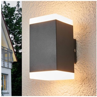 Lindby LED Außen-Wandleuchte Hedda, LED-Leuchtmittel fest verbaut, warmweiß, Modern, Edelstahl, Kunststoff, dunkelgrau, opalweiß, 2 flammig, inkl. grau