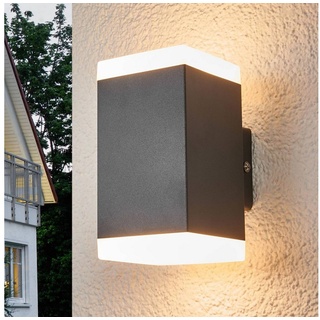 Lindby LED Außen-Wandleuchte Hedda, LED-Leuchtmittel fest verbaut, warmweiß, Modern, Edelstahl, Kunststoff, dunkelgrau, opalweiß, 2 flammig, inkl. grau|weiß