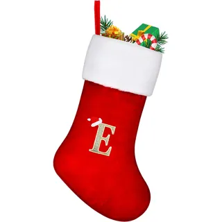 TOPWAYS Weihnachtsstrumpf Personalisiert Großes 45 cm,Weihnachtsbäume Nikolausstrumpf, Strümpfe mit Buchstaben roter Kamin, hängende Weihnachtsmann-Socken für Weihnachtsbaum und Heim (E) | Personalisierte bestickte Weihnachtsmann-Socken mit Buchstaben, roter Kamin, Weihnachtsdekoration, Weihnachtsgeschenk
