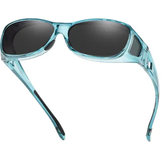 DUCO Herren und Damen Sonnenbrillen Polarisiert Unisex Brille UV400 Schutz Wrap Around Blendschutz Überbrille für Brillenträger Fit-over Polbrille (M Größe Clear Blau Rahmen Grau Linse) - M-L