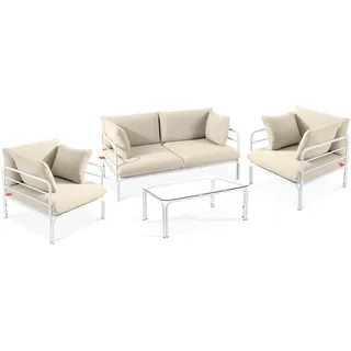 Konsimo® Gartenmöbelset, Weiß, Creme, Metall, Textil, 4, 4-Sitzer, Füllung: Schaumstoff, rechteckig, Gartenmöbel, Gartenmöbel-Sets