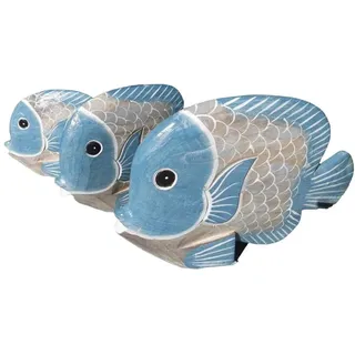 Deko-Impression Dekofigur Handgearbeitete Fische Statuen Deko-Objekt 3 Stück blau+beige maritim (3 St)