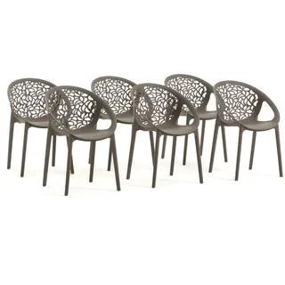 RATTATAN Set aus 6 stapelbaren Stühlen aus Polypropylen mit Glasfaser für Außen- und Gartenbereich,Bar,Restaurant oder Küche,modernes Design–Ambra–Taupe
