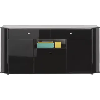 Sideboard ODESSA, Schwarz Hochglanz - Schwarz matt - B 180 cm - 3 Türen - 2 Schubladen