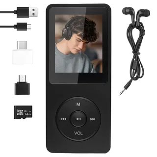 64GB MP3 Player Bluetooth 5.3, Musikplayer mit Lautsprecher & HD-Klang, HiFi-Sound Verlustfreier Audio Player mit FM Radio, Diktiergerät, bis 128GB TF-Karte, Tragbar für Sport Joggen Laufen, Schwarz