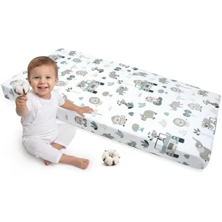 Medi Partners Spannbettlaken 60x120 Baby Bettlaken Kinderbett Spannbetttuch 100% Baumwolle - Fitted Kinder Sheet Bettwäsche Babymatratze Schlafsack Babybett (Minze-Zoo)