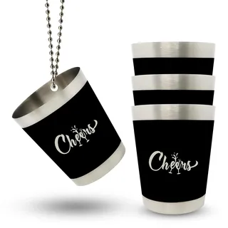 Cheers 4 STK Schnapsgläser Edelstahl Schwarz Schnapsglas Kette 4 cl für Partys Junggesellinnenenabschied Frauen Team Braut Party Deko JGA Accessoires Shotgläser Metall Becher zum Umhängen