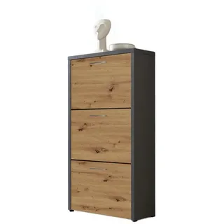 BMG Möbel Schuhkipper »Siena« (Schuhschrank Schuhregal Schrank Garderobe, 3 Klappen), Metallgriffe, 18 Paar Schuhe (Anthrazit/Artisan Eiche)