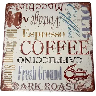 LB H&F Lilienburg Hängedekoration Schild Bild Blechschild Kaffee Coffee Retro Vintage Wanddeko Küche (Spruch Sprüche), Wandbild modern Küchendeko Deko Geschenk Idee Weihnachten bunt