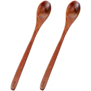 2 Stück Holzlöffel Set, Natürliche Holzlöffel Klein | Handgefertigter Nanmu Suppenlöffel Honiglöffel langen Griff Holz Suppenlöffel für Tee Kaffee Honig Zucker Gewürz Suppe Reis