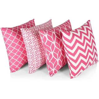 Penguin Home 4Er - Pack Dekorative Quadratische Kissen Aus Baumwolle, Luxuriöse, Stilvolle Für Wohnzimmer, Sofa, Schlafzimmer, Mit Unsichtbarem Reißverschluss, 45X45 cm (18" Inches), Rosa