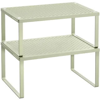 SONGMICS Gewürzregal, 2er Set, Küchenregal, Küchen-Organizer, Küche, Gewürzhalter, erweiterbar, stapelbar, kleines Regal, Metall, lorbeergrün KCS001C01
