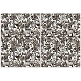 Bilderdepot24 Schiebegardine Flächenvorhang blickdicht Elefante Giraffe Zebra Tiger (6 St), halbtransparent, Wohnzimmer große Flächengardine lichtdurchlässig für Klemm-System grau 360 cm x 250 cm