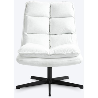 MEUBLE COSY Sessel 360° Drehbar Einzelsofa Faltbar Loungesessel Relaxsessel mit Armlehne Design Drehsessel, Metallbeine, für Wohnzimmer Schlafzimmer, Weiß, 65x79.5x85cm, Metall Stoff