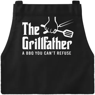 MoonWorks® Grill-Schürze für Männer mit Spruch The Grillfather Grillbesteck Fun-Shirt für Männer und Paten Geschenk lustig Grillschürze Baumwoll-Schürze Küchenschürze Schwarz unisize - Einheitsgröße