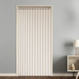 Momooda Türvorhang Blickdicht Magnetische für Türen und Schränke, Raumteiler Vorhang, Thermo Türvorhang Kälteschutz Faltvorhang für unsichtbare Türen mit Haken, 1 Stück, 220g/m2, Beige, 120x180cm