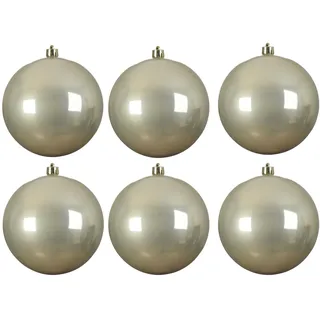 6 x Weihnachtskugeln aus Kunststoff zum Hängen für den Außenbereich - Frost und Wetterfest - Outdoor Weihnachtkugeln - Christbaumkugeln für draußen - Ø 14 cm/Perle