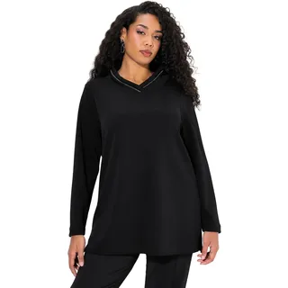 Ulla Popken Damen Sweatshirt, Stehkragen, Classic, Zierkette, Langarm Sweatshirts (1er Pack) - 50-52
