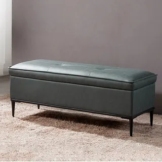 HTDVIG Kunstleder-Bettbank mit Stauraum, Moderne Ottoman-Bank mit Stauraum aus Pu-Leder, gepolsterter Fußhocker, Couchtisch für Wohnzimmer und Schlafzimmer, dunkelgrün, 100 x 45 x 45 cm