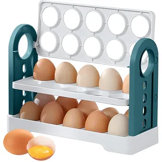 Eierhalter, 3-stöckig, Flip-Eierablage, 30 Stück, große Kapazität, Eierhalter für Kühlschrank, Camping-Eierhalter (weiß)