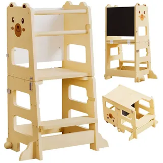 Yorbay Stehhilfe Lernturm (seitlichem Umkippschutz, 2 höhenverstellbaren Stufen), verstellbar zum Kindertisch inkl. Tafel