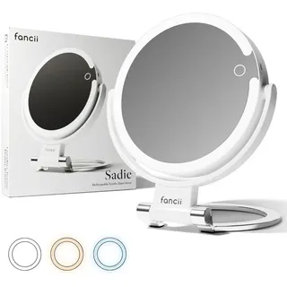 Fancii Reise-Lupenspiegel mit Lichtern, 10-fach/1-fach, wiederaufladbar, 22,9 cm, extra großer LED-beleuchteter Make-up-Spiegel, zusammenklappbar, doppelseitig, tragbar, Kosmetikspiegel, 3