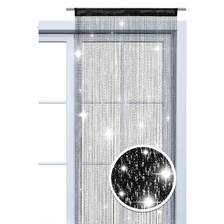 wometo Glitzer Fadenvorhang 90x245 Oeko-TEX schwarz Silber glänzend kürzbar