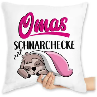Kissen 40 x 40 - Oma Großmutter - Omas Schnarchecke - Faultier - 40 x 40 cm - Weiß - ecke geschenk omi zierkissen enkelkinder für grandma kissenhülle grandmother mit füllung grossmutter oma.